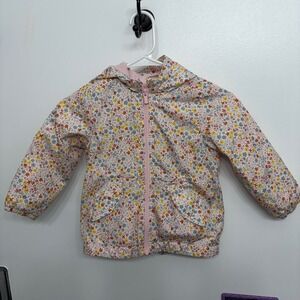 Carter's‎ Girls 3t Floral Print Hooded Jacket Pink Blue Yellow Flowers Zip Up